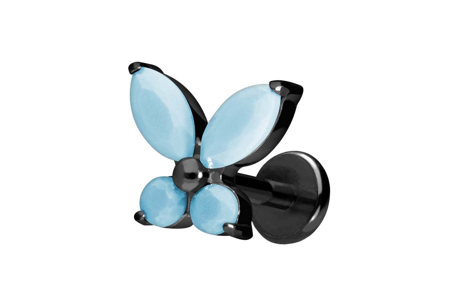 Titan Labret Piercing mit Push Fit SCHMETTERLING + SYNTHETISCHE TÜRKISE